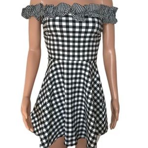 Friends + Lovers Gingham Ruffle Skater Dress Nwt M